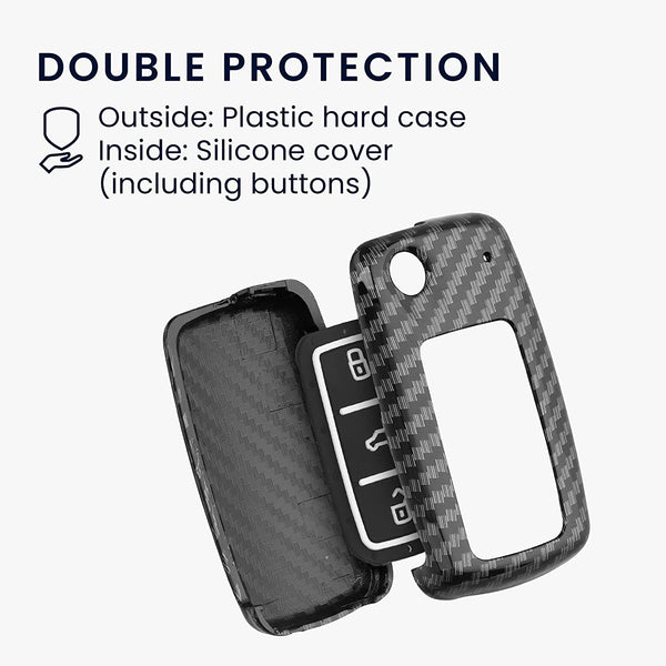 JVCV® Hard Case Key Cover – Carbon Black Finish – Compatible with Volkswagen Polo, Vento, Jetta, Ameo, Passat & Skoda Rapid, Laura, Superb, Octavia, Fabia, Yeti Folding Key