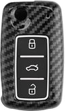JVCV® Hard Case Key Cover – Carbon Black Finish – Compatible with Volkswagen Polo, Vento, Jetta, Ameo, Passat & Skoda Rapid, Laura, Superb, Octavia, Fabia, Yeti Folding Key