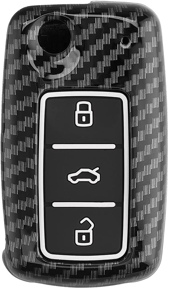JVCV® Hard Case Key Cover – Carbon Black Finish – Compatible with Volkswagen Polo, Vento, Jetta, Ameo, Passat & Skoda Rapid, Laura, Superb, Octavia, Fabia, Yeti Folding Key