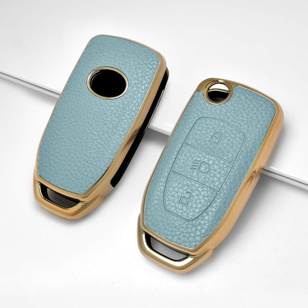 JVCV® Premium Soft Gold Border TPU Leather Pattern Key Cover Compatible with Tata Curvv Tiago Tigor Punch Nexon Zest Bolt Safari Storme Flip Key