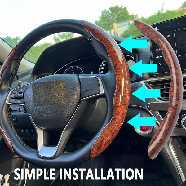 JVCV® Premium ABS Steering Wheel Trim Cover – Wood Pattern | Luxury Car Interior Decorative Overlay | Anti-Slip Scratch-Resistant Stylish Upgrade | Universal Fit for Most Cars