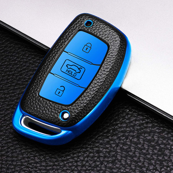 JVCV® Premium Soft TPU Leather Pattern Key Cover Compatible with Hyundai Creta, i10 Grand, i20 Elite, i20 Active, Xcent, Verna 4s, Tucson, Elantra, Grand i10 Nios 3 Button Smart Key