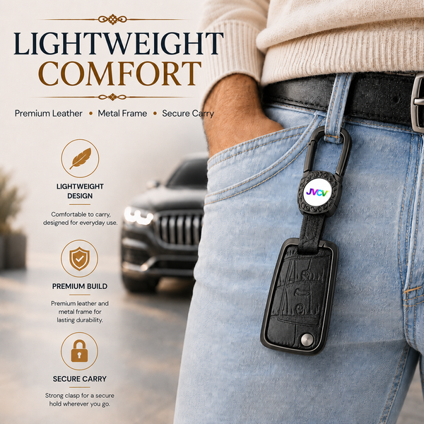 JVCV® Premium Metal & Leather Key Cover – Compatible with Skoda Kushaq, Octavia, Kodiaq, Superb & Volkswagen Taigun, Tiguan, Virtus Folding Key