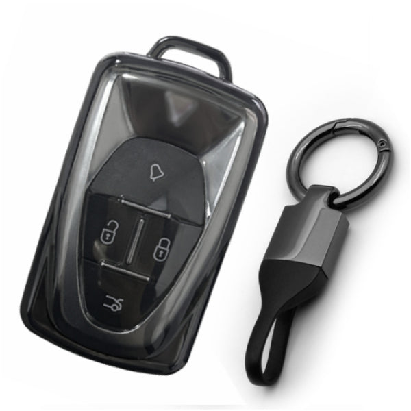 JVCV® Soft TPU Transparent Black Key Cover with Premium Metal Keychain – Compatible with VinFast VF6 & VF7 – 4 Button Smart Key