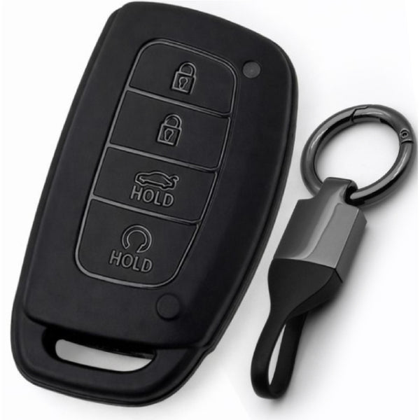 JVCV® Soft TPU Key Cover – Matte Black Pattern – Compatible with Hyundai Alcazar, Creta, i20 (2021), Venue, Tucson, Elantra & i20 N Line (2021) – 4 Button Smart Key