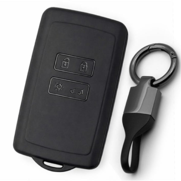 JVCV® Soft TPU Key Cover with Premium Metal Keychain – Matte Black Pattern – Compatible with Renault Duster, Kiger & Triber Smart Key