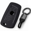 JVCV® Soft TPU Key Cover with Premium Metal Keychain – Matte Black Finish – Compatible with BMW X4, X3, 5 Series, 6 Series, 3 Series & 7 Series 4 Button Smart Key