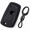 JVCV® Soft TPU Key Cover with Premium Metal Keychain – Matte Black Finish – Compatible with BMW X4, X3, 5 Series, 6 Series, 3 Series & 7 Series 4 Button Smart Key