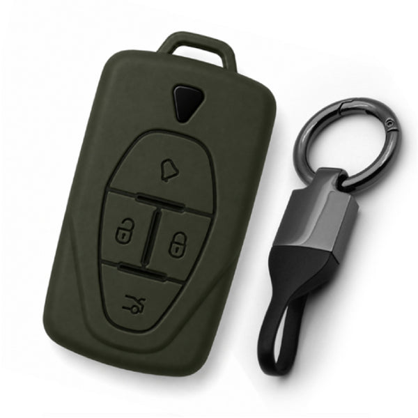 JVCV® Soft TPU Key Cover with Premium Metal Keychain – Military Green Matte Finish – Compatible with VinFast VF6 & VF7 – 4 Button Smart Key