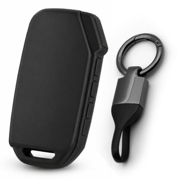 JVCV® Soft TPU Key Cover with Premium Metal Keychain – Matte Black Pattern – Compatible with Kia Seltos 2023 Facelift HTX, Carens X-Line, Sonet Facelift & Clavis EV – 3/4 Button Smart Key