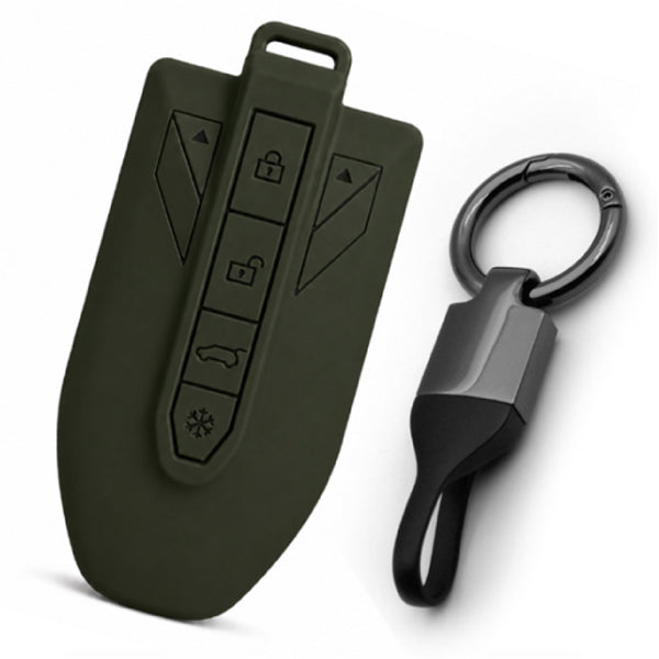 JVCV® Soft TPU Key Cover with Premium Metal Keychain – Matte Green Pattern – Compatible with Mahindra 7XO, BE6, XEV 9E, XEV 9S & BE 6 Formula E Edition (FE) – 6 Button Smart Key (Copy)