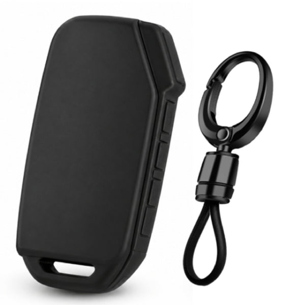 JVCV® Soft TPU Key Cover with Premium Metal Keychain – Matte Black Pattern – Compatible with Kia Seltos 2023 Facelift HTX, Carens X-Line, Sonet Facelift & Clavis EV – 3/4 Button Smart Key