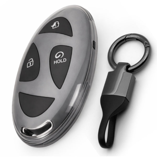 JVCV® Soft TPU Transparent Key Cover with Premium Metal Keychain – Transparent Black – Compatible with Hyundai Venue 2026 Smart Key