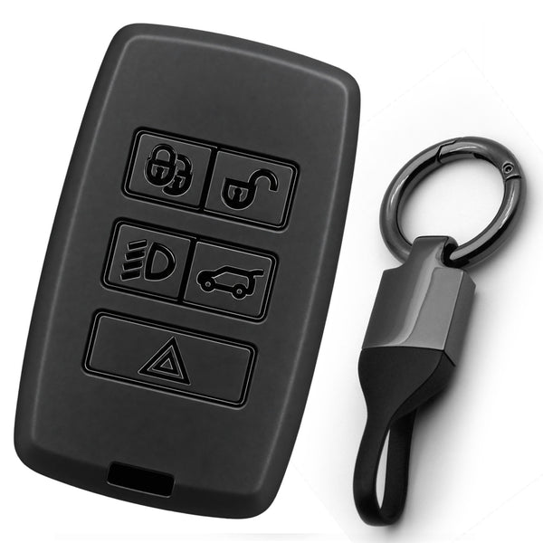 JVCV® Soft TPU Key Cover with Premium Metal Keychain – Matte Black Finish – Compatible with Land Rover Range Rover, Discovery & Defender Smart Key