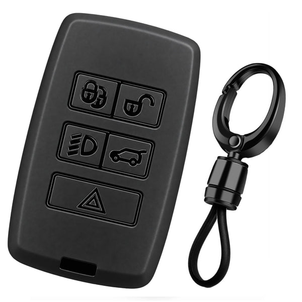 JVCV® Soft TPU Key Cover with Premium Metal Keychain – Matte Black Finish – Compatible with Land Rover Range Rover, Discovery & Defender Smart Key