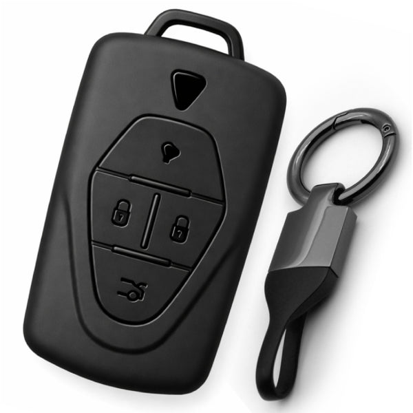 JVCV® Soft TPU Key Cover with Premium Metal Keychain – Matte Black Finish – Compatible with VinFast VF6 & VF7 – 4 Button Smart Key