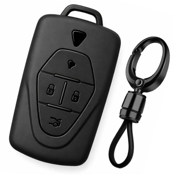 JVCV® Soft TPU Key Cover with Premium Metal Keychain – Matte Black Finish – Compatible with VinFast VF6 & VF7 – 4 Button Smart Key