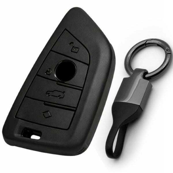 JVCV® Soft TPU Key Cover – Matte Black Pattern – Compatible with BMW X1, X3, X5, X6, 5 Series, 6 Series & 7 Series – 4 Button Blade Smart Key
