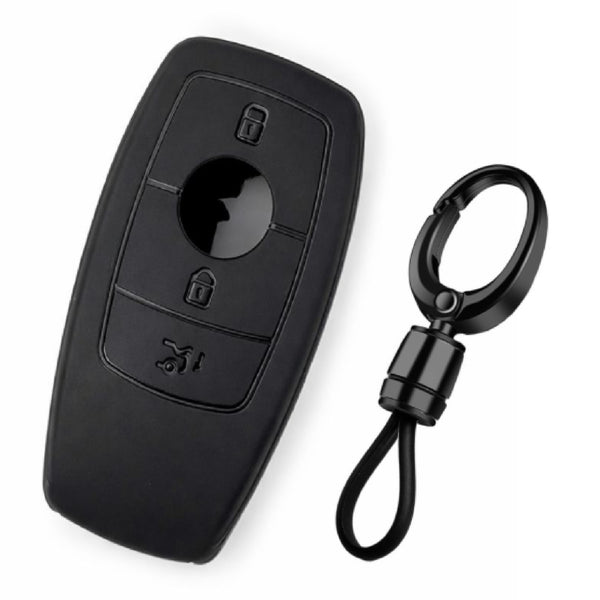 JVCV® Soft TPU Key Cover with Premium Metal Keychain – Matte Black Pattern – Compatible with Benz E Series Smart Key