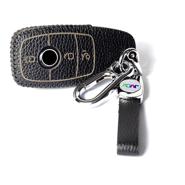 JVCV® Soft Handmade Lychee Pattern Leather Key Cover Compatible with Benz E Series 3 Button Smart Key
