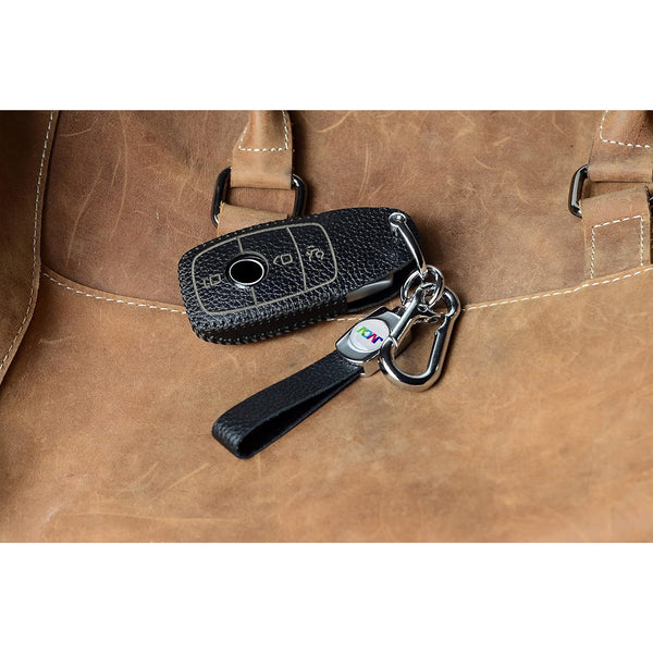 JVCV® Soft Handmade Lychee Pattern Leather Key Cover Compatible with Benz E Series 3 Button Smart Key