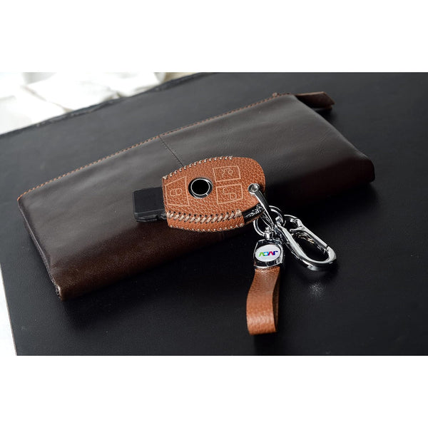 JVCV® Soft Handmade Lychee Pattern Leather Key Cover Compatible with Mercedes Benz 3 Button Smart Key