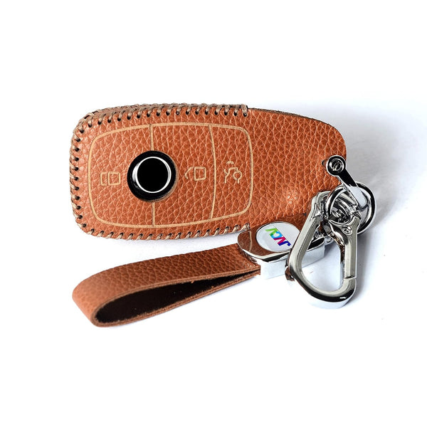 JVCV® Soft Handmade Lychee Pattern Leather Key Cover Compatible with Benz E Series 3 Button Smart Key