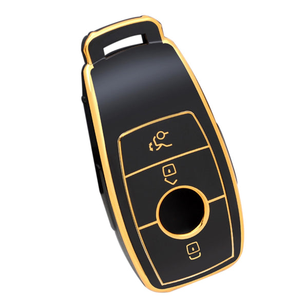 JVCV® Gold Border TPU Key Cover – Compatible with Mercedes-Benz E-Series Smart Key