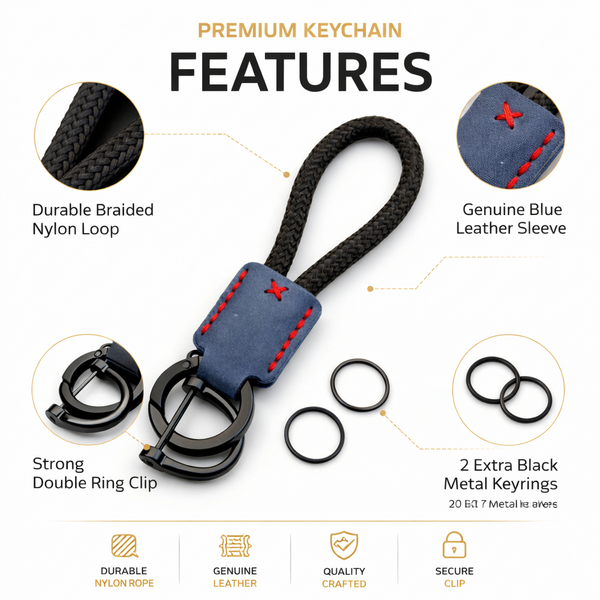 JVCV® Premium Braided Keychain with Leather Accent – Durable Car Key Holder Loop | Stylish Everyday Carry Keyring