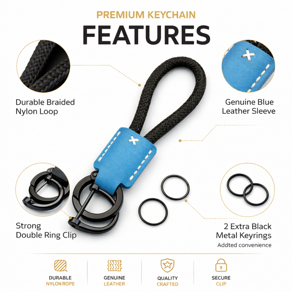 JVCV® Premium Braided Keychain with Leather Accent – Durable Car Key Holder Loop | Stylish Everyday Carry Keyring