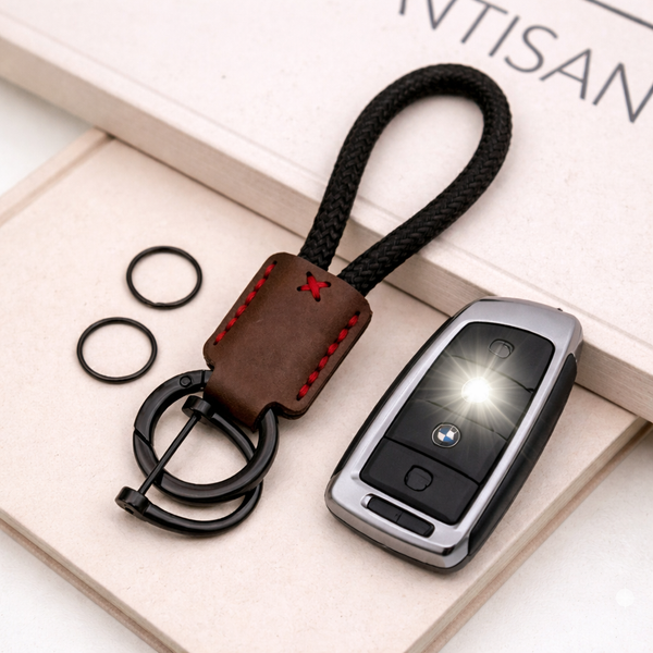 JVCV® Premium Braided Keychain with Leather Accent – Durable Car Key Holder Loop | Stylish Everyday Carry Keyring