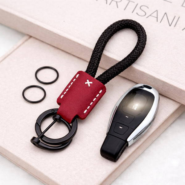 JVCV® Premium Braided Keychain with Leather Accent – Durable Car Key Holder Loop | Stylish Everyday Carry Keyring