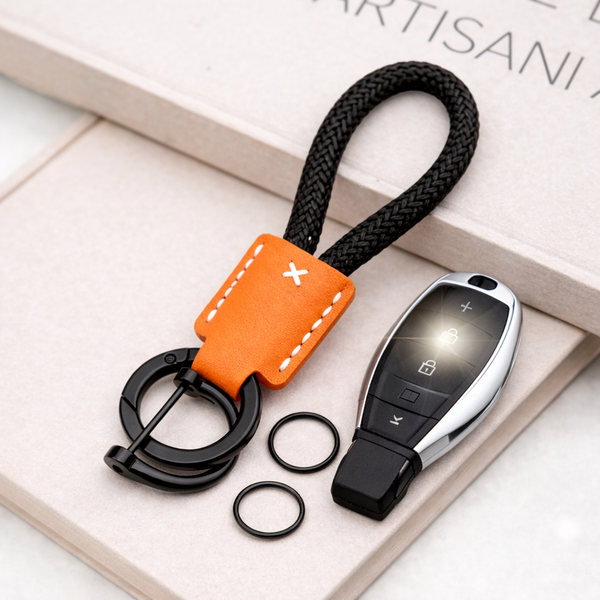 JVCV® Premium Braided Keychain with Leather Accent – Durable Car Key Holder Loop | Stylish Everyday Carry Keyring