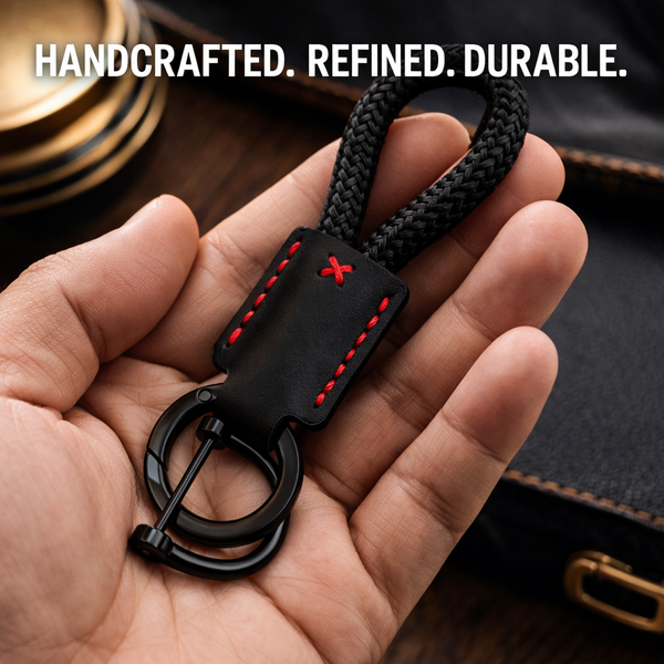 JVCV® Premium Braided Keychain with Leather Accent – Durable Car Key Holder Loop | Stylish Everyday Carry Keyring