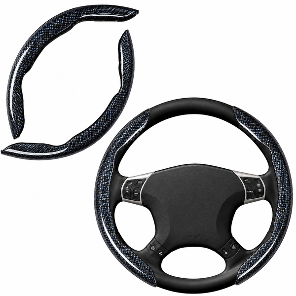 JVCV® 2 Pcs Universal Fit Checkered Pattern High Gloss Segmented Steering Wheel Cover – Hard Car Wheel Grip | Non-Slip Cover Protector | Interior Accessory