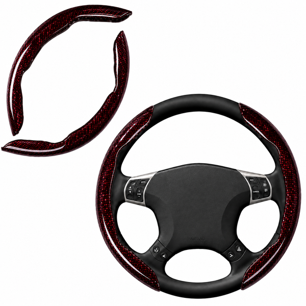 JVCV® 2 Pcs Universal Fit Checkered Pattern High Gloss Segmented Steering Wheel Cover – Hard Car Wheel Grip | Non-Slip Cover Protector | Interior Accessory