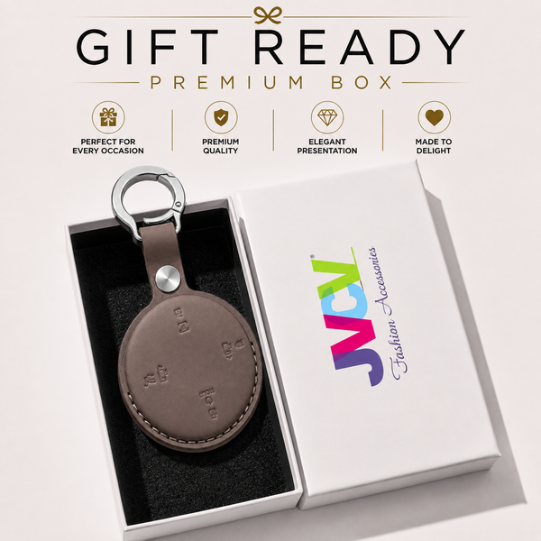 JVCV® Premium Leather Key Cover Compatible with Tata Harrier EV & Sierra EV Smart Key | Luxury Car Key Cover | 360° Scratch & Drop Protection