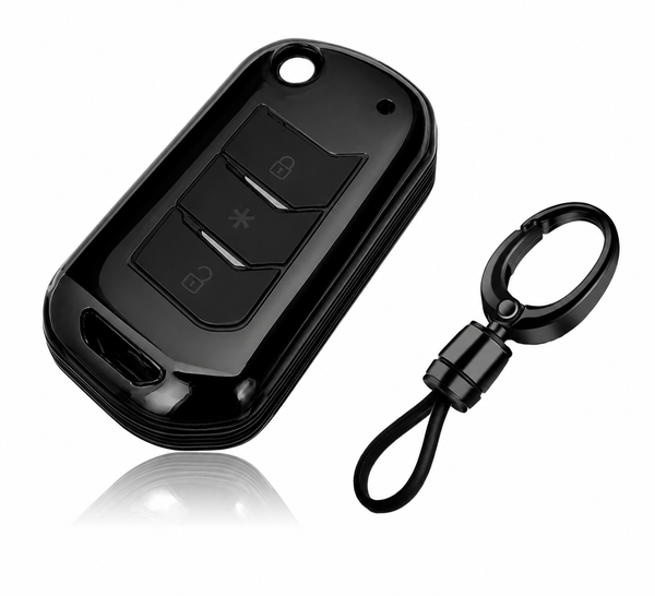 JVCV® Soft TPU Transparent Black Key Cover with Premium Metal Keychain – Compatible with Mahindra XUV700, 3XO, Thar, Marazzo, Bolero, Scorpio, Scorpio N, XUV300, TUV300 Plus & XUV400 EV – 3 Button Flip Key