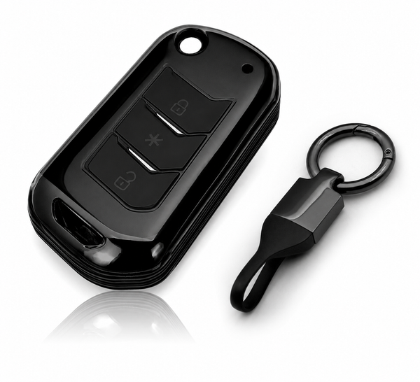 JVCV® Soft TPU Transparent Black Key Cover with Premium Metal Keychain – Compatible with Mahindra XUV700, 3XO, Thar, Marazzo, Bolero, Scorpio, Scorpio N, XUV300, TUV300 Plus & XUV400 EV – 3 Button Flip Key
