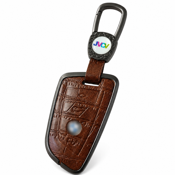 JVCV® Premium Metal & Leather Key Cover – Compatible with BMW X1, X3, X5, X6, 5 Series, 6 Series & 7 Series – 4 Button Blade Smart Key | Luxury Protective Key Case