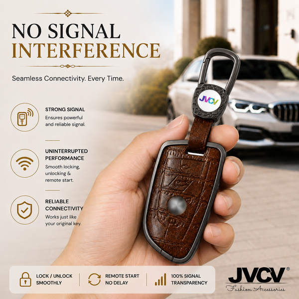 JVCV® Premium Metal & Leather Key Cover – Compatible with BMW X1, X3, X5, X6, 5 Series, 6 Series & 7 Series – 4 Button Blade Smart Key | Luxury Protective Key Case