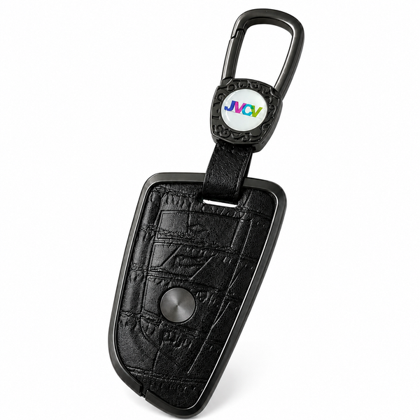 JVCV® Premium Metal & Leather Key Cover – Compatible with BMW X1, X3, X5, X6, 5 Series, 6 Series & 7 Series – 4 Button Blade Smart Key | Luxury Protective Key Case