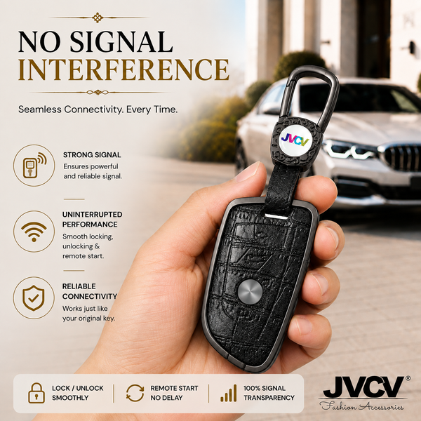 JVCV® Premium Metal & Leather Key Cover – Compatible with BMW X1, X3, X5, X6, 5 Series, 6 Series & 7 Series – 4 Button Blade Smart Key | Luxury Protective Key Case