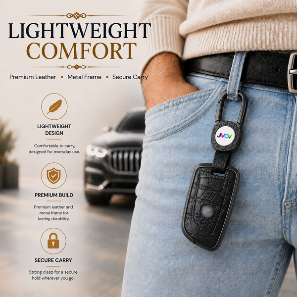 JVCV® Premium Metal & Leather Key Cover – Compatible with BMW X1, X3, X5, X6, 5 Series, 6 Series & 7 Series – 4 Button Blade Smart Key | Luxury Protective Key Case