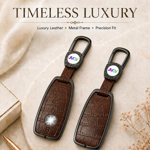 JVCV® Premium Metal & Leather Key Cover Compatible with Mercedes-Benz E-Class Smart Key | Luxury Protective Car Key Case | Scratch & Impact Protection