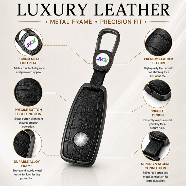 JVCV® Premium Metal & Leather Key Cover Compatible with Mercedes-Benz E-Class Smart Key | Luxury Protective Car Key Case | Scratch & Impact Protection