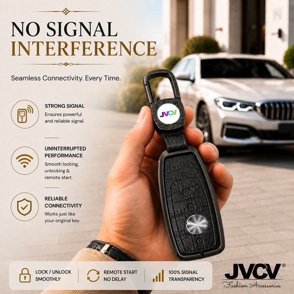 JVCV® Premium Metal & Leather Key Cover Compatible with Mercedes-Benz E-Class Smart Key | Luxury Protective Car Key Case | Scratch & Impact Protection