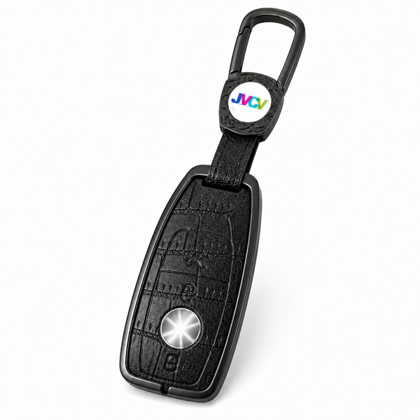 JVCV® Premium Metal & Leather Key Cover Compatible with Mercedes-Benz E-Class Smart Key | Luxury Protective Car Key Case | Scratch & Impact Protection
