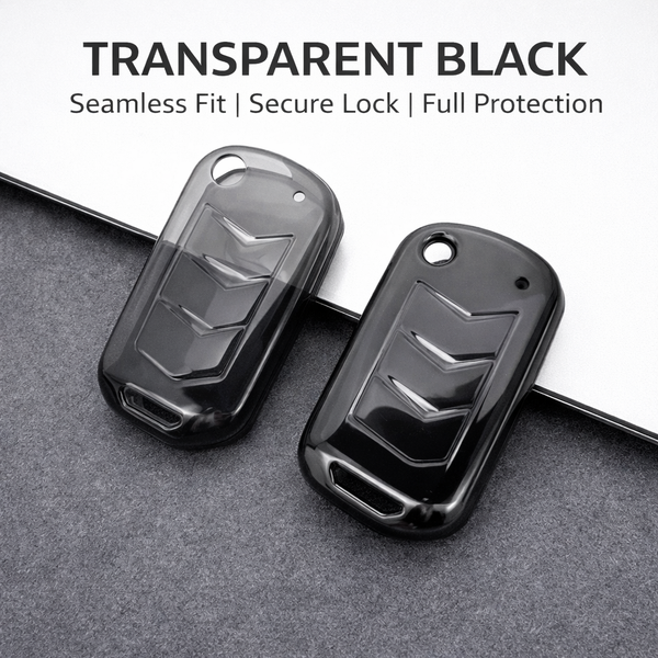 JVCV® Soft TPU Transparent Black Key Cover with Premium Metal Keychain – Compatible with Mahindra XUV700, 3XO, Thar, Marazzo, Bolero, Scorpio, Scorpio N, XUV300, TUV300 Plus & XUV400 EV – 3 Button Flip Key