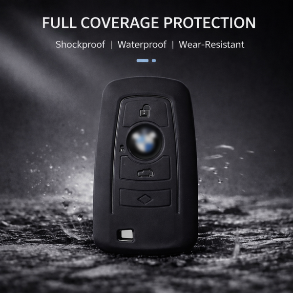 JVCV® Soft TPU Key Cover with Premium Metal Keychain – Matte Black Finish – Compatible with BMW X4, X3, 5 Series, 6 Series, 3 Series & 7 Series 4 Button Smart Key